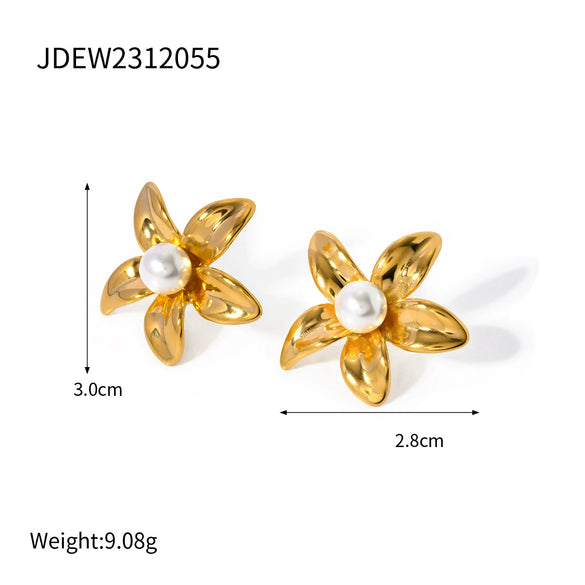 Wholesale Stainless Steel Inlaid Pearl Flower Earrings Jewelry With Electroplating And Ins Style