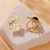 Wholesale Stainless Steel Inlaid Pearl Hollow Flower Electroplated Women's Bracelet Ring