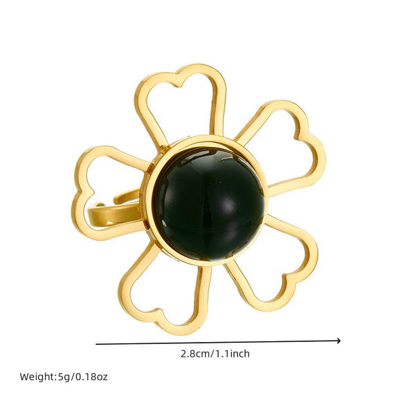 Wholesale Stainless Steel Inlaid Pearl Hollow Flower Electroplated Women's Bracelet Ring