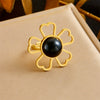 Wholesale Stainless Steel Inlaid Pearl Hollow Flower Electroplated Women's Bracelet Ring