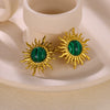 Wholesale Stainless Steel Inlaid Turquoise Sunflower Earrings With Electroplating Treatment For Women