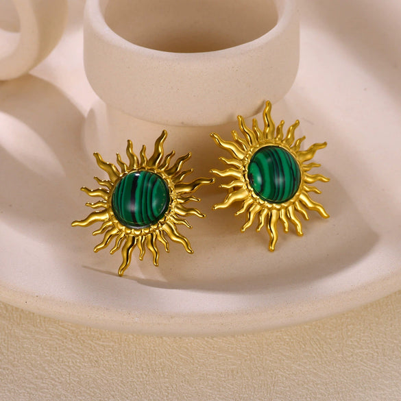 Wholesale Stainless Steel Inlaid Turquoise Sunflower Earrings With Electroplating Treatment For Women