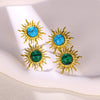 Wholesale Stainless Steel Inlaid Turquoise Sunflower Earrings With Electroplating Treatment For Women