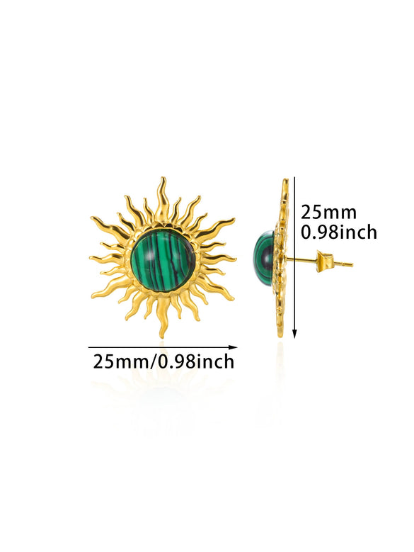 Wholesale Stainless Steel Inlaid Turquoise Sunflower Earrings With Electroplating Treatment For Women