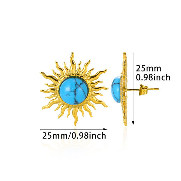 Wholesale Stainless Steel Inlaid Turquoise Sunflower Earrings With Electroplating Treatment For Women