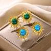 Wholesale Stainless Steel Inlaid Turquoise Sunflower Earrings With Electroplating Treatment For Women