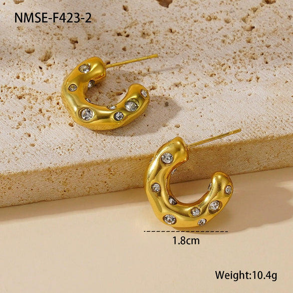 Wholesale Stainless Steel Inlaid Zircon Cshaped Ushaped Geometric Retro Style Electroplated Women's Earrings