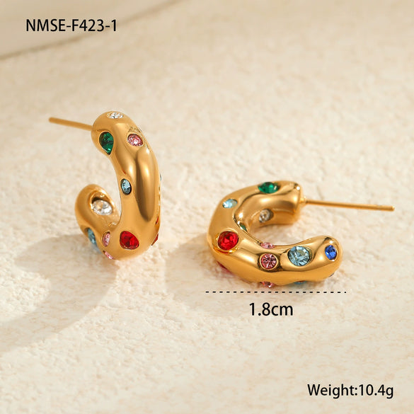 Wholesale Stainless Steel Inlaid Zircon Cshaped Ushaped Geometric Retro Style Electroplated Women's Earrings