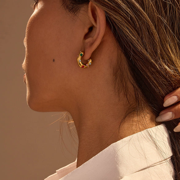 Wholesale Stainless Steel Inlaid Zircon Cshaped Ushaped Geometric Retro Style Electroplated Women's Earrings