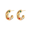 Wholesale Stainless Steel Inlaid Zircon Cshaped Ushaped Geometric Retro Style Electroplated Women's Earrings