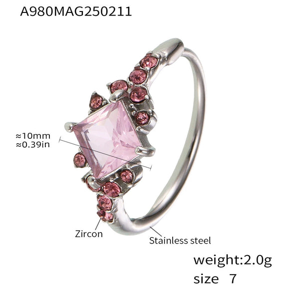Wholesale Stainless Steel Inlaid Zircon Geometric Full Diamond Ring Side Opening Adjustable Tail Ring Electroplated Light Luxury Style Unisex