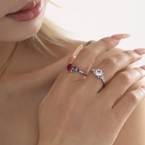 Wholesale Stainless Steel Inlaid Zircon Geometric Full Diamond Ring Side Opening Adjustable Tail Ring Electroplated Light Luxury Style Unisex