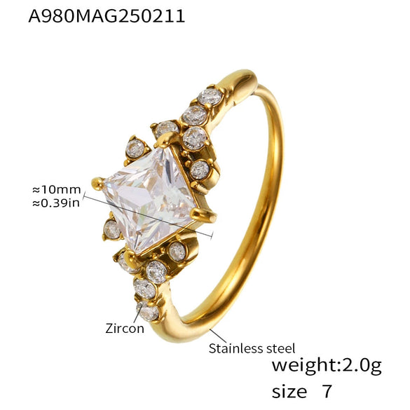 Wholesale Stainless Steel Inlaid Zircon Geometric Full Diamond Ring Side Opening Adjustable Tail Ring Electroplated Light Luxury Style Unisex