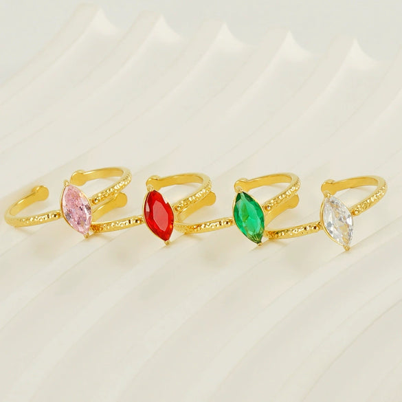 Wholesale 316L Stainless Steel Inlaid Zircon Geometric Horse Eye Ring For Women Electroplated Loose Mouth Light Luxury