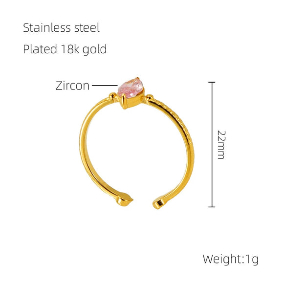 Wholesale 316L Stainless Steel Inlaid Zircon Geometric Horse Eye Ring For Women Electroplated Loose Mouth Light Luxury
