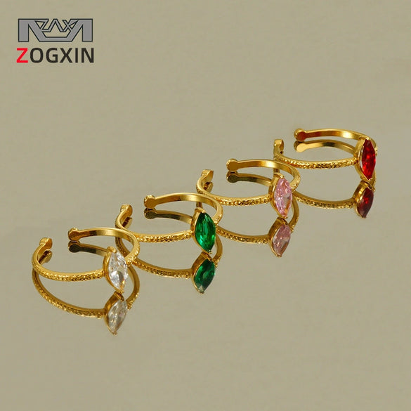 Wholesale 316L Stainless Steel Inlaid Zircon Geometric Horse Eye Ring For Women Electroplated Loose Mouth Light Luxury