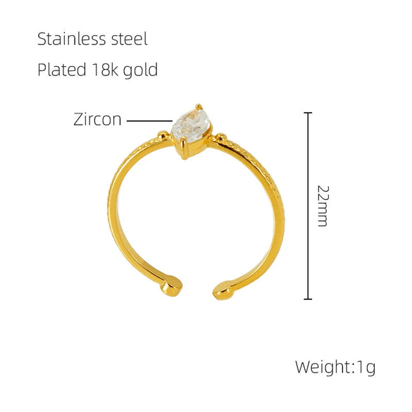 Wholesale 316L Stainless Steel Inlaid Zircon Geometric Horse Eye Ring For Women Electroplated Loose Mouth Light Luxury