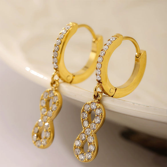 Wholesale Stainless Steel Inlaid Zircon Geometric Multielement Women's Earrings With 18K Gold Plated Finish