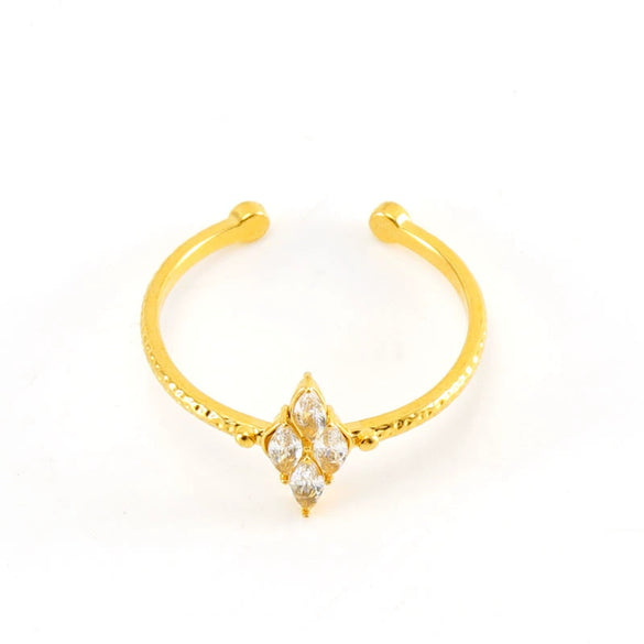 Wholesale Stainless Steel Inlaid Zircon Geometric Open Ring For Women Electroplated