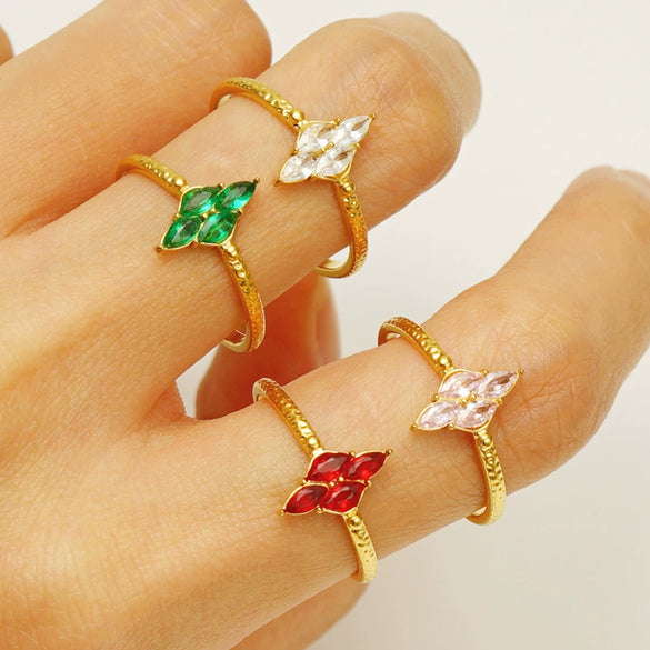 Wholesale Stainless Steel Inlaid Zircon Geometric Open Ring For Women Electroplated