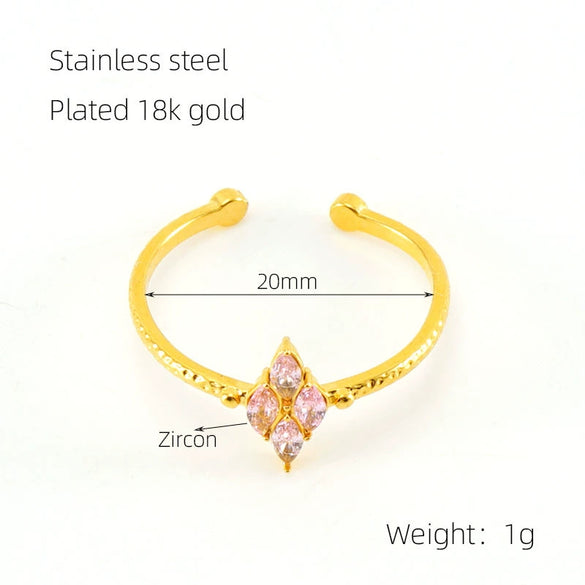 Wholesale Stainless Steel Inlaid Zircon Geometric Open Ring For Women Electroplated