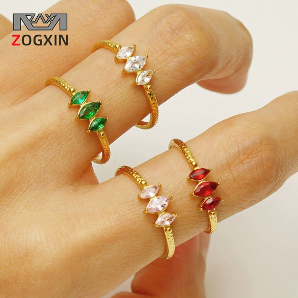 Wholesale 316L Stainless Steel Inlaid Zircon Geometric Ring For Women With Electroplating