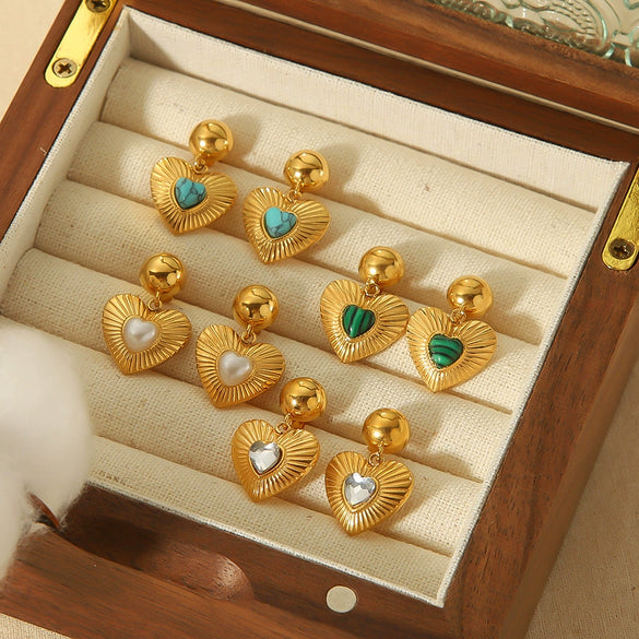 Wholesale Stainless Steel Inlaid Zircon Heart Shape Lovely Women's Earrings