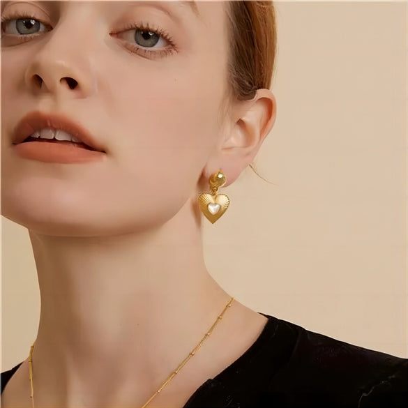 Wholesale Stainless Steel Inlaid Zircon Heart Shape Lovely Women's Earrings