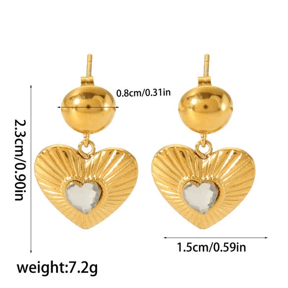 Wholesale Stainless Steel Inlaid Zircon Heart Shape Lovely Women's Earrings