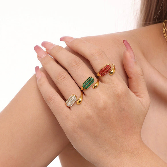 Wholesale Stainless Steel Inlaid Zircon Open Casting Ring With Geometric Design For Women Electroplated Treatment
