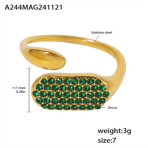 Wholesale Stainless Steel Inlaid Zircon Open Casting Ring With Geometric Design For Women Electroplated Treatment