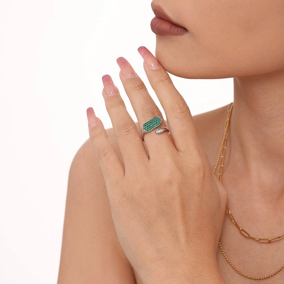 Wholesale Stainless Steel Inlaid Zircon Open Casting Ring With Geometric Design For Women Electroplated Treatment