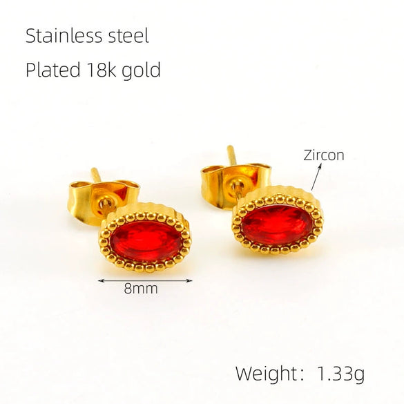 Wholesale 316L Stainless Steel Inlaid Zircon Oval Women's Geometric Electroplated Light Luxury Earrings