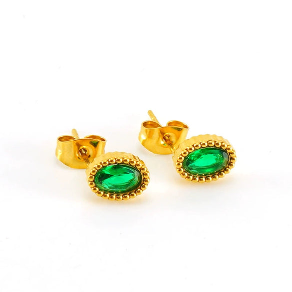 Wholesale 316L Stainless Steel Inlaid Zircon Oval Women's Geometric Electroplated Light Luxury Earrings