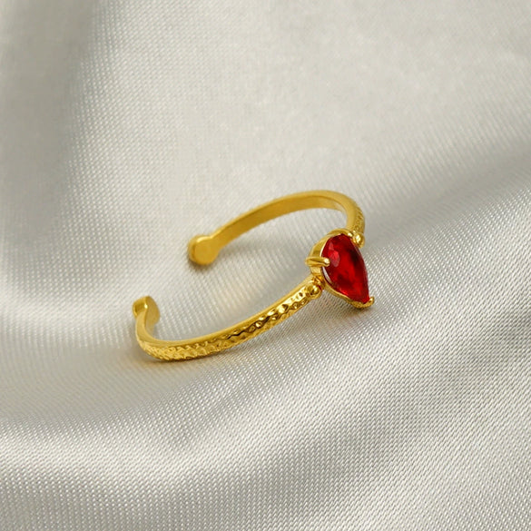 Wholesale Stainless Steel Inlaid Zircon Water Drop Geometric Open Mouth Women's Ring With Electroplating