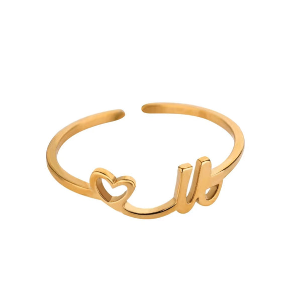 Wholesale Stainless Steel Ins Style Cut Out Heart Ring With Letters Electroplated
