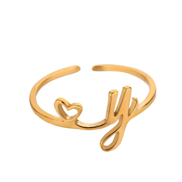 Wholesale Stainless Steel Ins Style Cut Out Heart Ring With Letters Electroplated