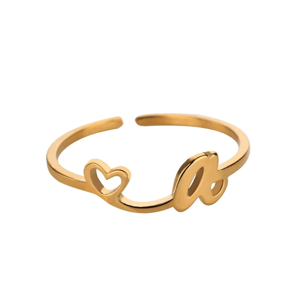 Wholesale Stainless Steel Ins Style Cut Out Heart Ring With Letters Electroplated