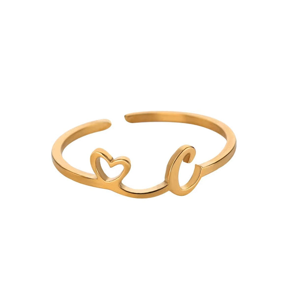 Wholesale Stainless Steel Ins Style Cut Out Heart Ring With Letters Electroplated