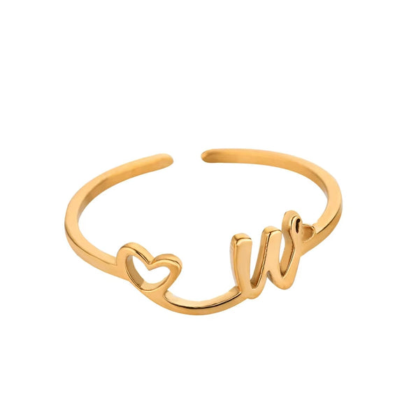 Wholesale Stainless Steel Ins Style Cut Out Heart Ring With Letters Electroplated