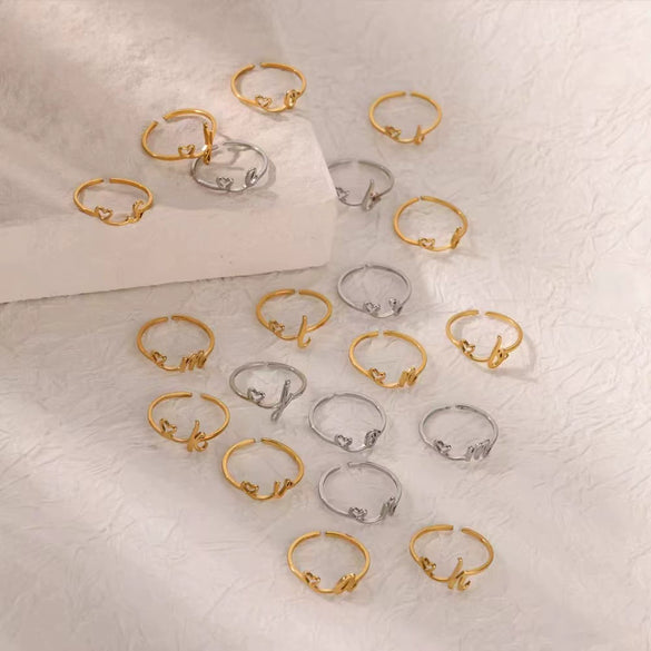 Wholesale Stainless Steel Ins Style Cut Out Heart Ring With Letters Electroplated