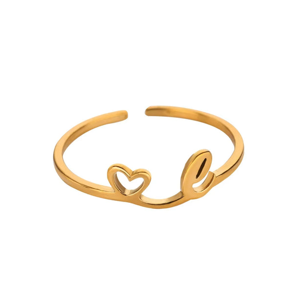 Wholesale Stainless Steel Ins Style Cut Out Heart Ring With Letters Electroplated