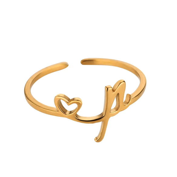 Wholesale Stainless Steel Ins Style Cut Out Heart Ring With Letters Electroplated