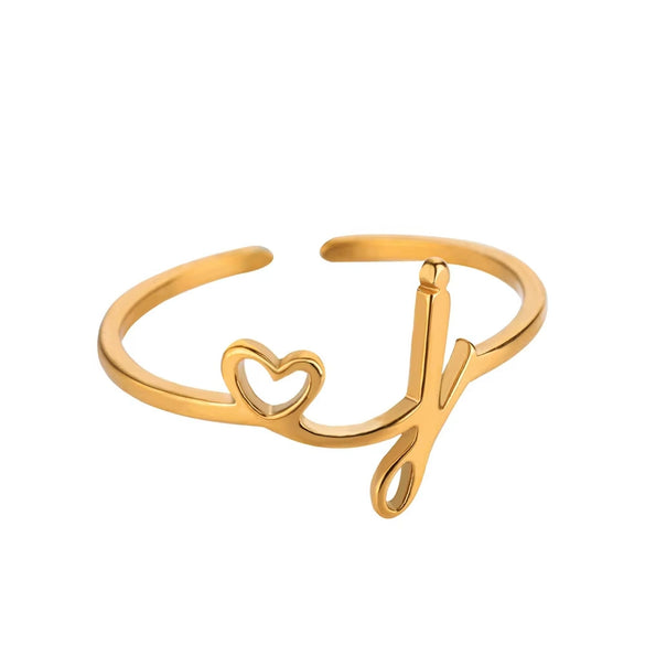 Wholesale Stainless Steel Ins Style Cut Out Heart Ring With Letters Electroplated