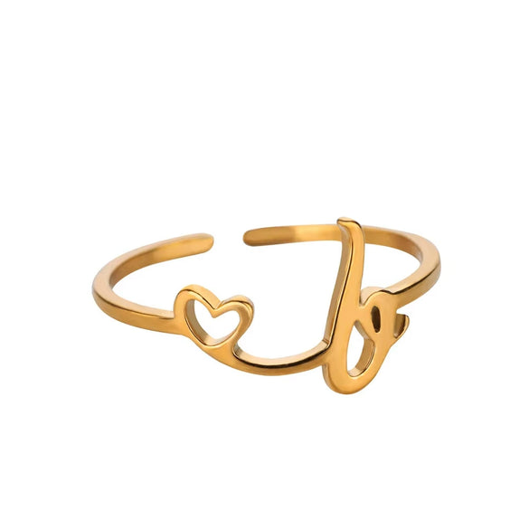 Wholesale Stainless Steel Ins Style Cut Out Heart Ring With Letters Electroplated