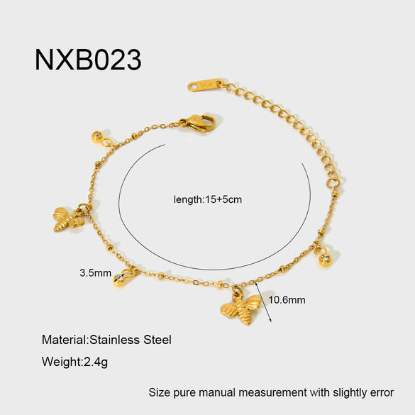 Wholesale Stainless Steel Ins Style Geometric Insect Round Diamond Tassel Pendant 18K Gold Plated Bracelet For Women