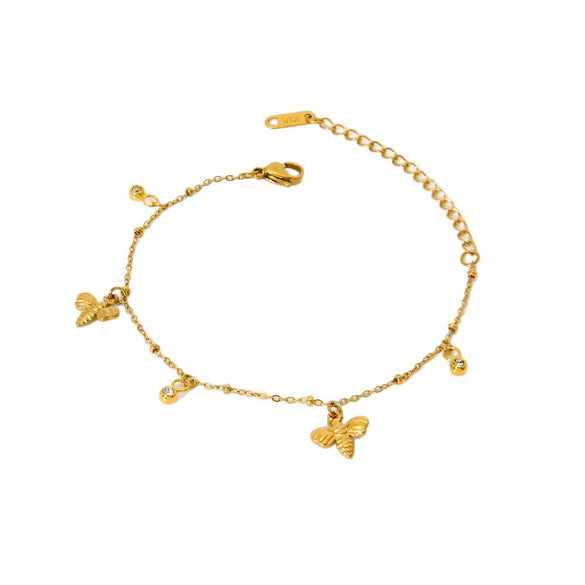 Wholesale Stainless Steel Ins Style Geometric Insect Round Diamond Tassel Pendant 18K Gold Plated Bracelet For Women
