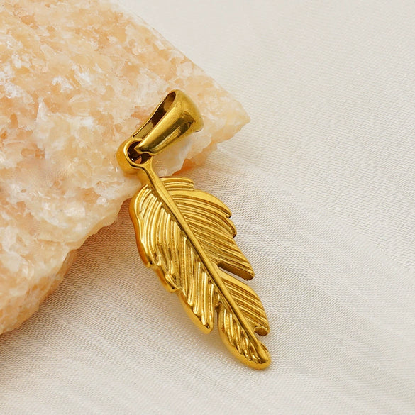 Wholesale Stainless Steel Ins Style Geometric Vacuum Plated Feather Pendant Necklace And Bracelet Accessories