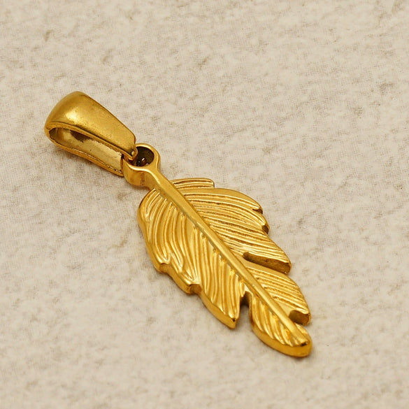 Wholesale Stainless Steel Ins Style Geometric Vacuum Plated Feather Pendant Necklace And Bracelet Accessories