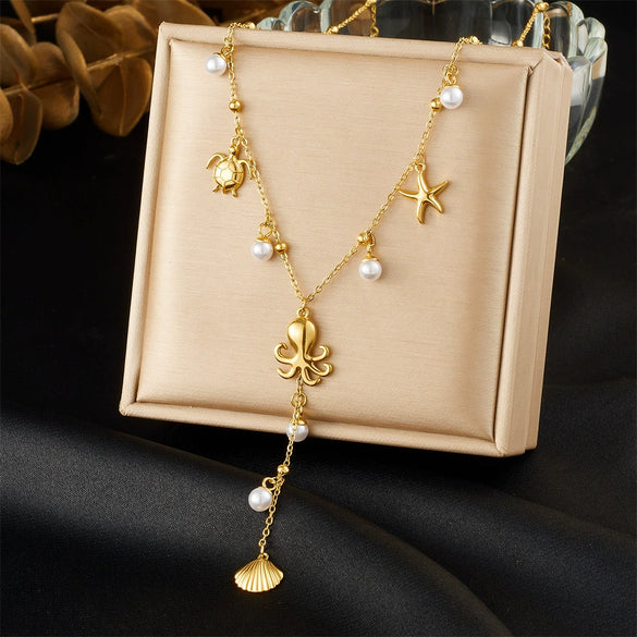 Wholesale Stainless Steel Insect Animal Fresh And Simple Style Yshaped Chain Necklace With Electroplating